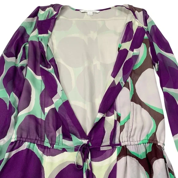 Diane Von Furstenberg Silk Mini Dress Purple Mint Retro Dot Drop Waist Size 8 - Picture 7 of 16